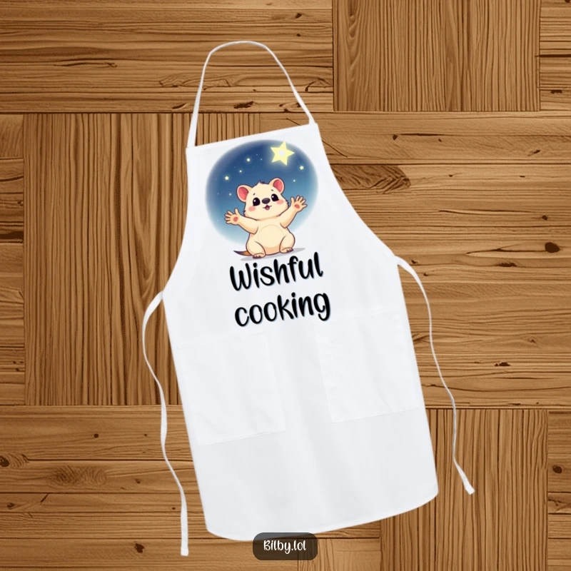 Funny apron with a little marsupial, paws outstretched, reaching for a shining star in a gentle night sky.