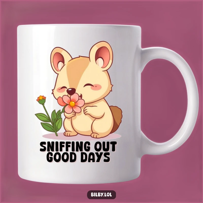 Funny Sniffing Marsupial Mug: Happy Nose & Flower, Delightful Funny Gift for Nature Lovers!
