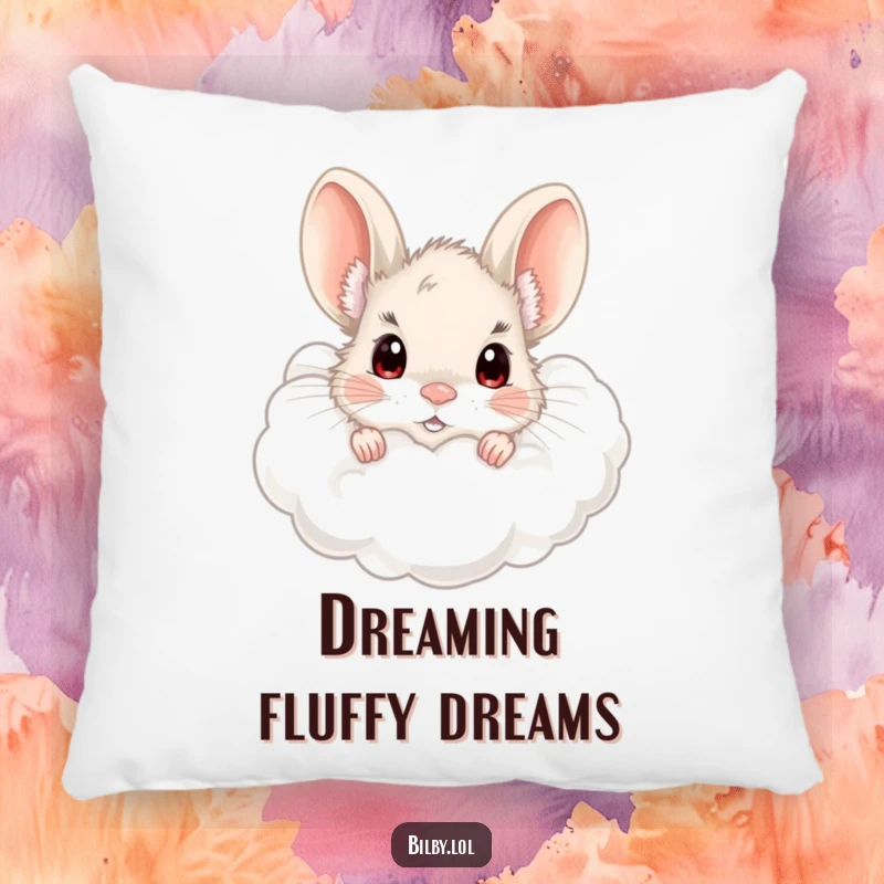 Funny bilby peeking from a fluffy cloud with wide, curious eyes on a soft pillow, offering comfort and humorous charm as a gift.