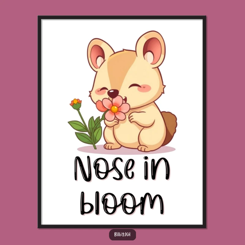 Funny Sniffing Marsupial Digital Art: Happy Nose & Flower, Instant Charming Funny Gift!