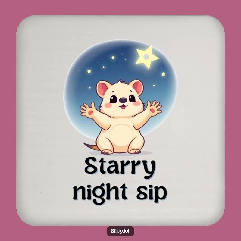 Funny Reaching Marsupial Coaster: Starry Night Surface Protector, Whimsical Funny Gift!