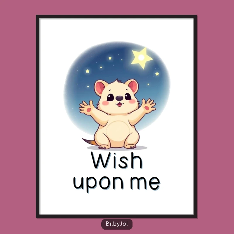 Funny Wishing Marsupial Poster: Starry Night Dream Art, Magical Funny Wall Decor Gift!