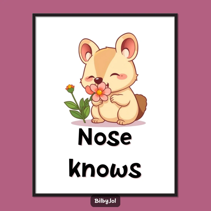 Funny Sniffing Marsupial Poster: Happy Nose & Flower Art, Charming Funny Wall Decor Gift!