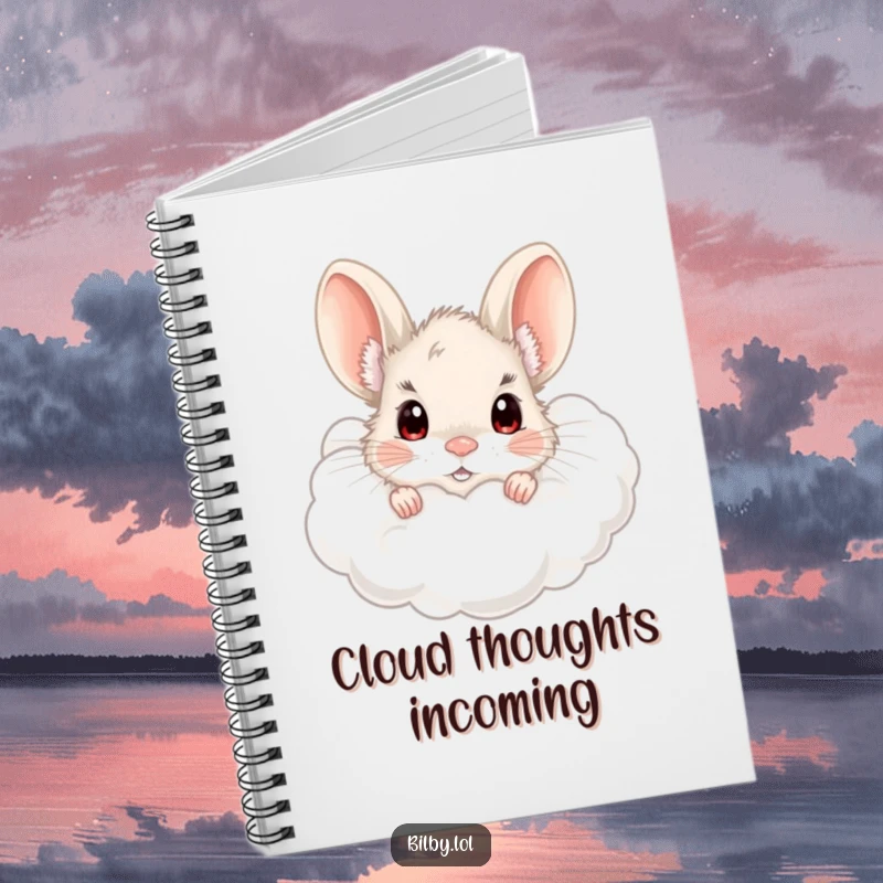 Funny bilby peeking from a fluffy cloud with wide, curious eyes on a notebook cover, great for jotting down funny ideas as a gift.